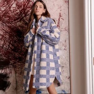 Anthropologie Blue and Cream Plaid Coat (If By The Sea)